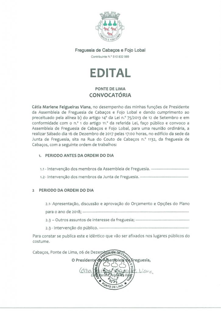Sessão Ordinária Assembleia de Freguesia Sessão Ordinária Assembleia de Freguesia