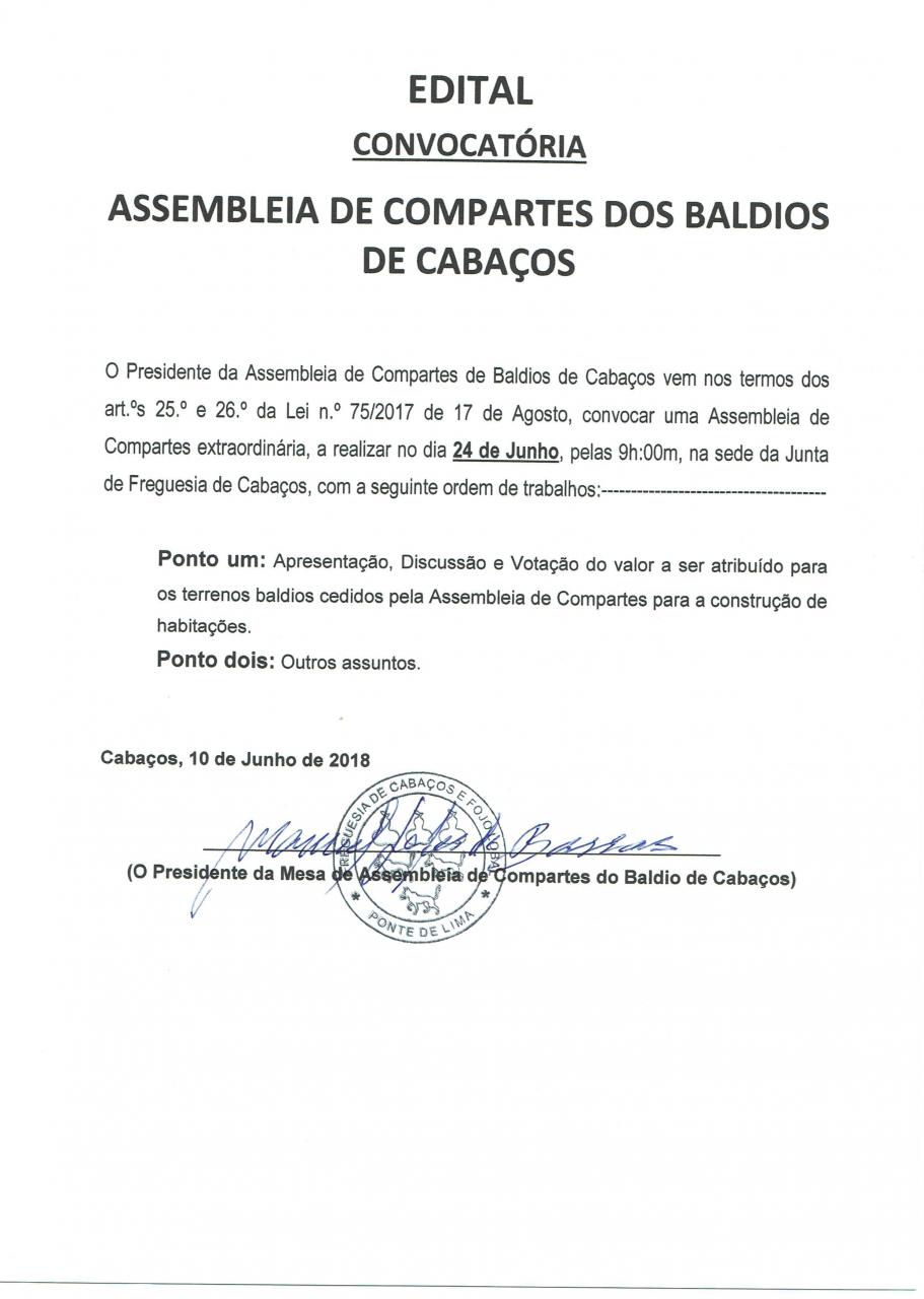 Assembleia Compartes dos Baldios de Cabaços Assembleia Compartes dos Baldios de Cabaços